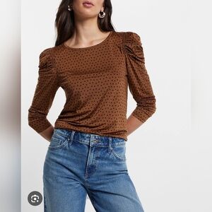 ❤️ EXPRESS SHEEN JERSEY LONG SLEEVE PUFF SHOULDER TOP, XS